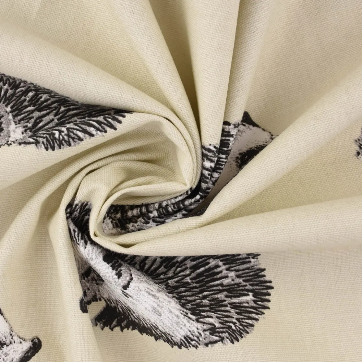 Panama Dekostoff Baumwollstoff Digitaldruck Hedgehog Canvas Igel beige schwarz 140cm Breite