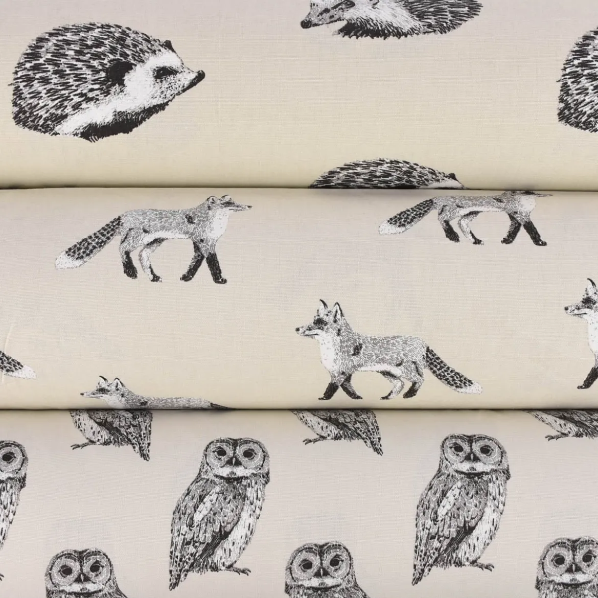 Panama Dekostoff Baumwollstoff Digitaldruck Hedgehog Canvas Igel beige schwarz 140cm Breite