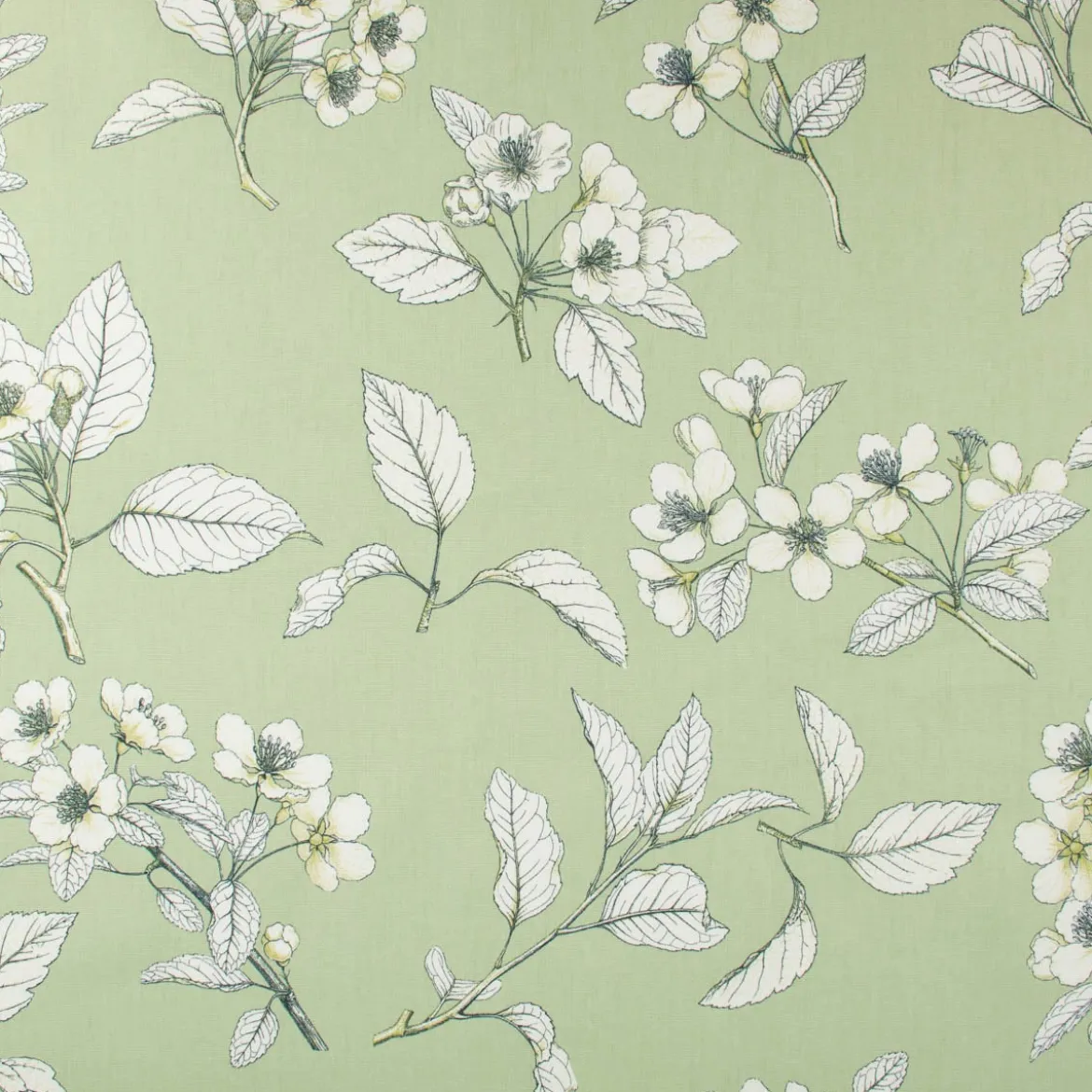 Panama Dekostoff Baumwollstoff Cherry Blossom Kirschblüten grün weiß 140cm Breite