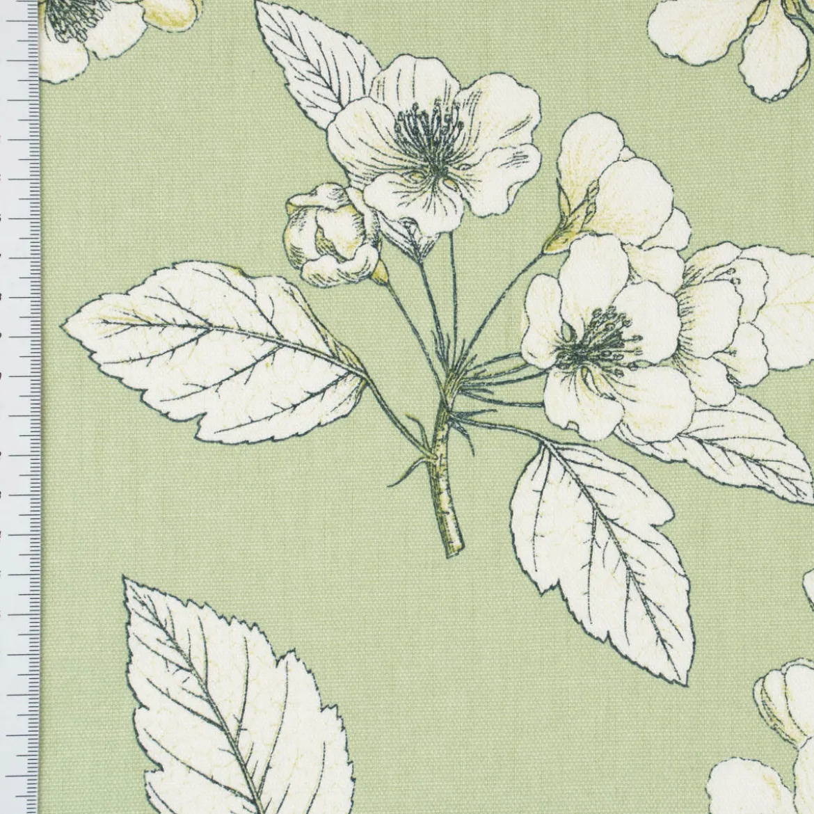 Panama Dekostoff Baumwollstoff Cherry Blossom Kirschblüten grün weiß 140cm Breite