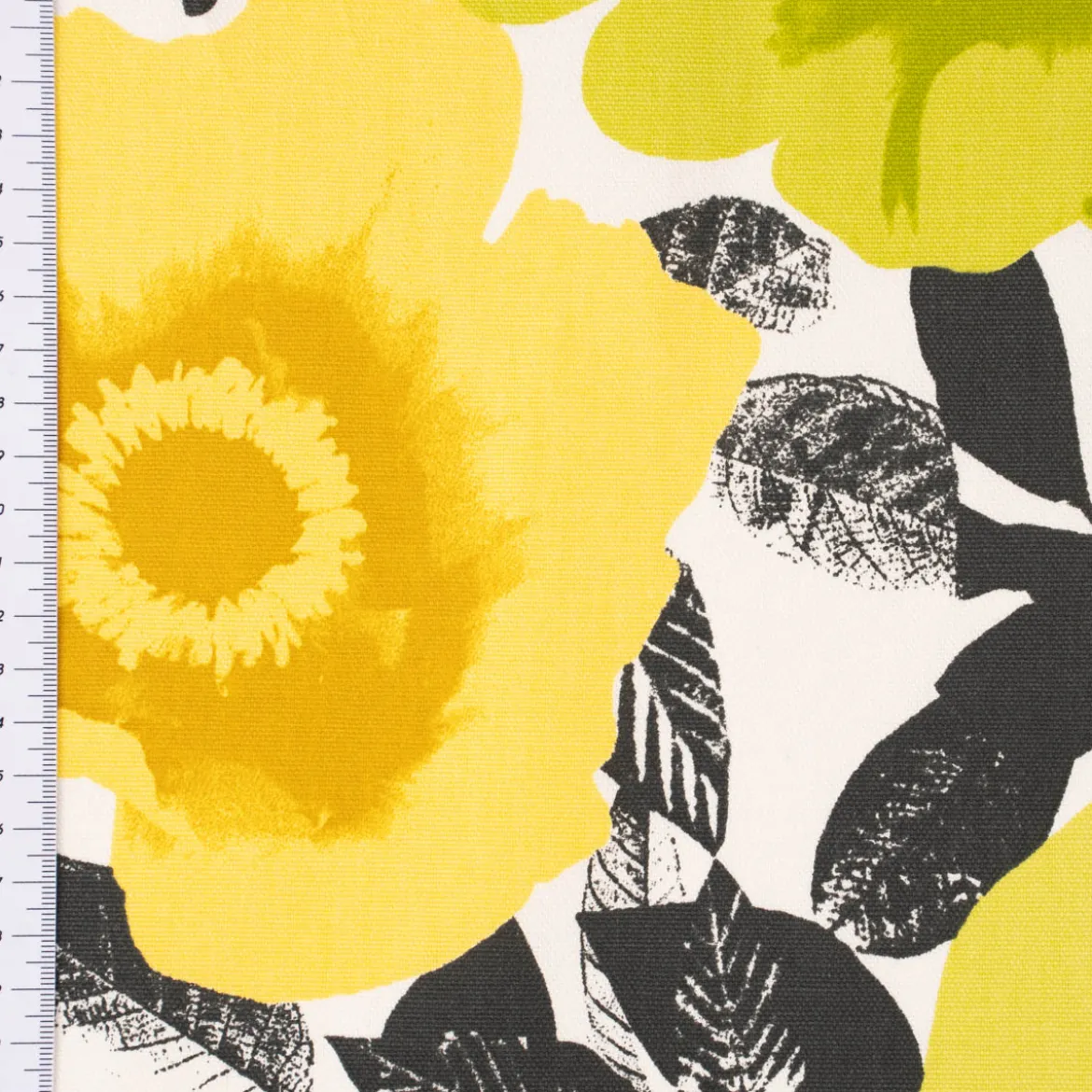 Panama Dekostoff Baumwollstoff Madone Citrus Blumen Pop Art gelb schwarz 140cm Breite