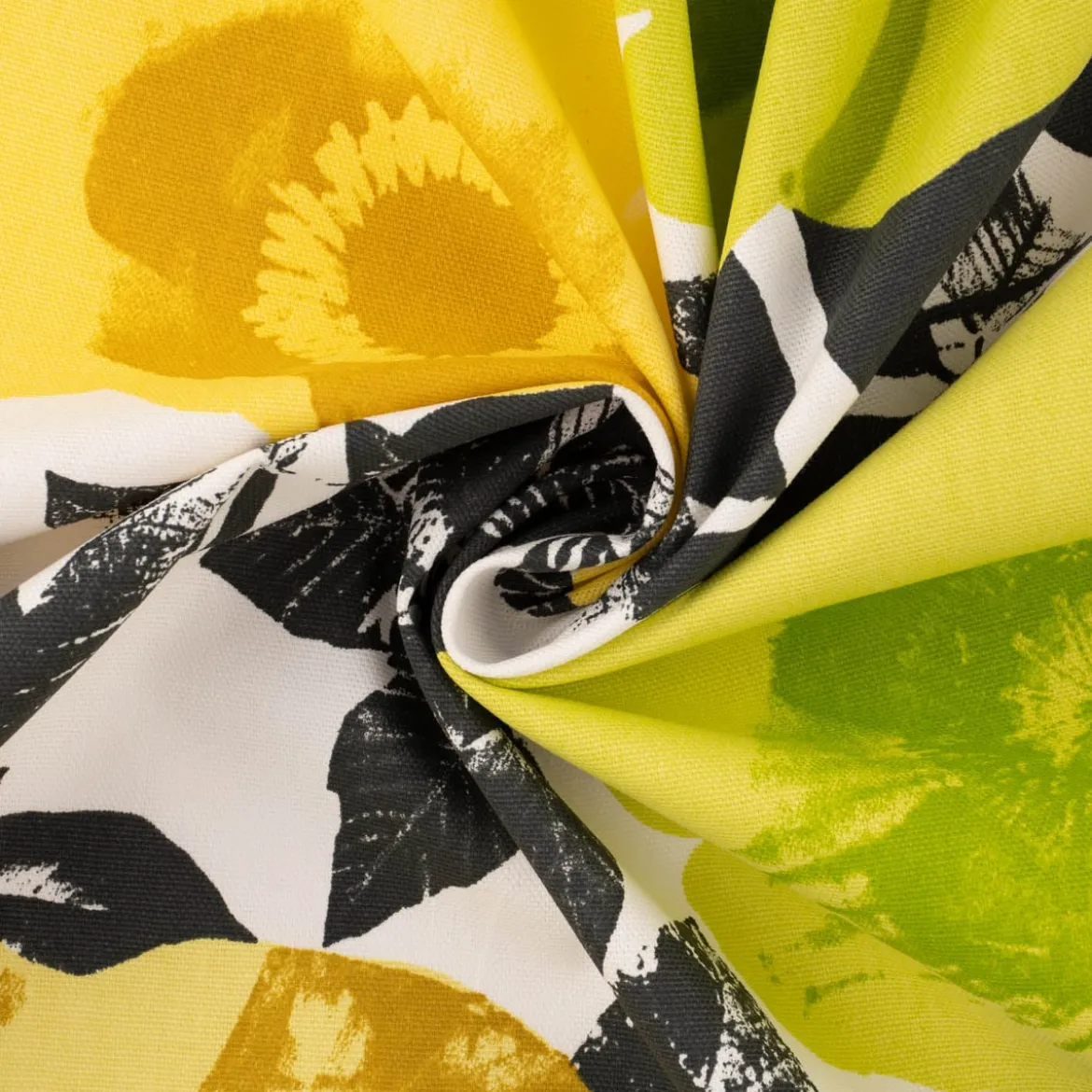 Panama Dekostoff Baumwollstoff Madone Citrus Blumen Pop Art gelb schwarz 140cm Breite