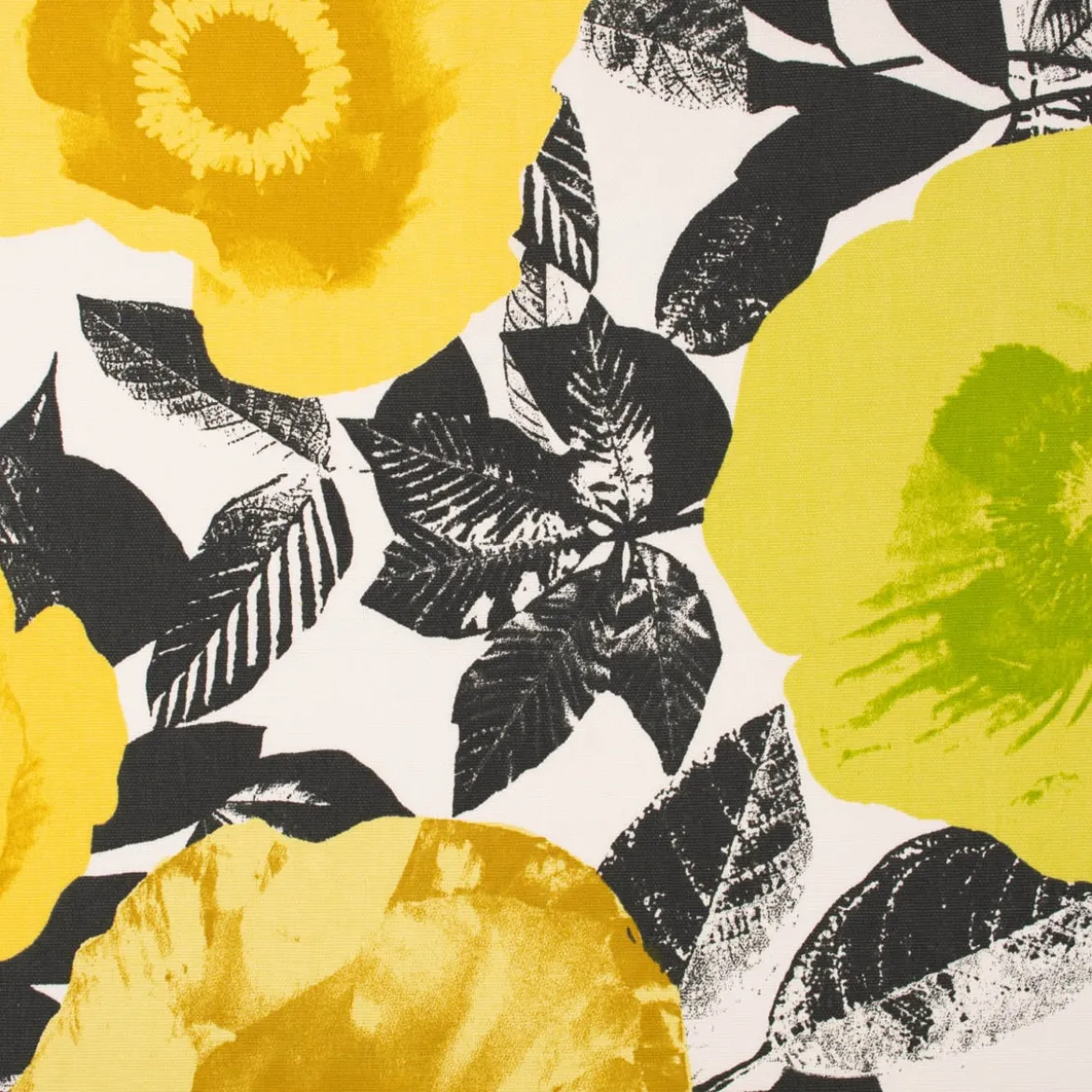 Panama Dekostoff Baumwollstoff Madone Citrus Blumen Pop Art gelb schwarz 140cm Breite