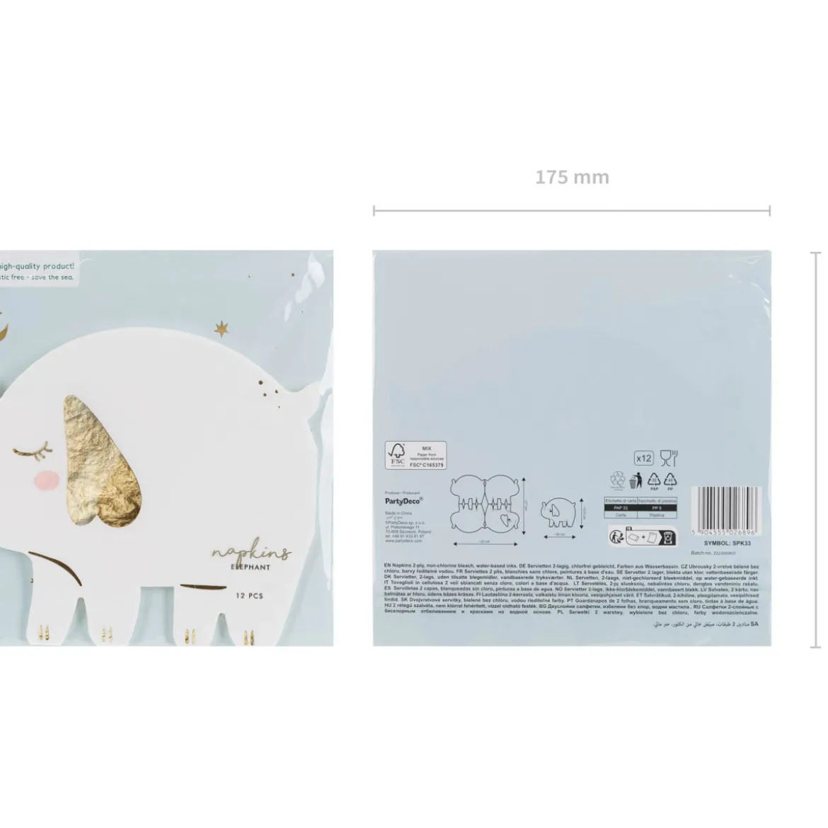 Papierservietten Elefant weiß goldfarbig 16x13,5cm 2lagig 12 Stück