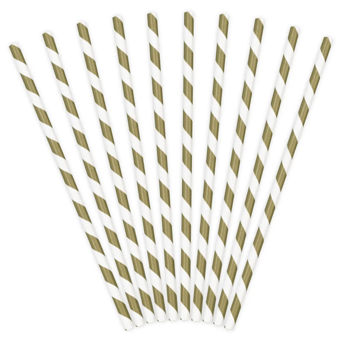 Papierstrohhalme weiß gold schräg gestreift 10er Pack