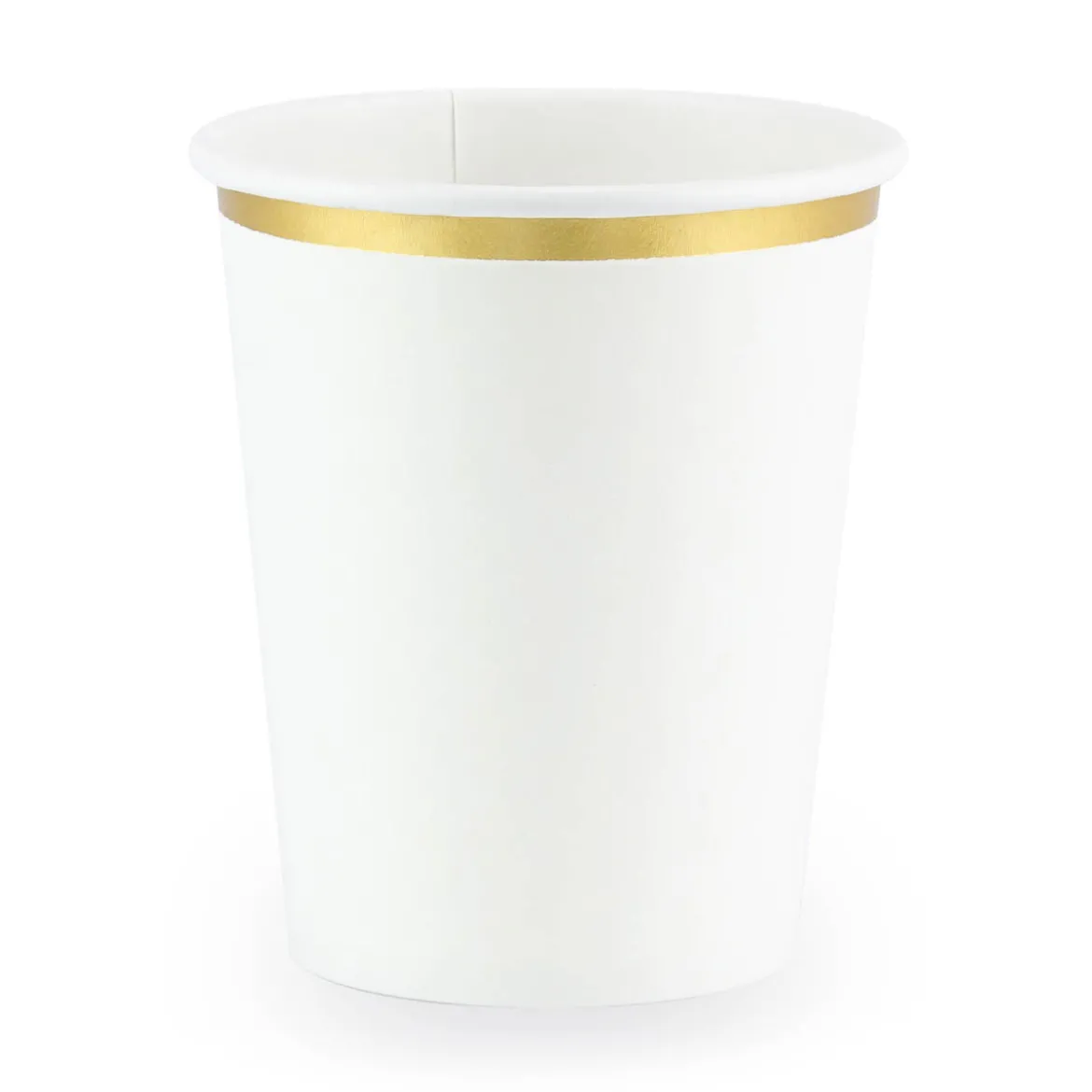 Pappbecher einfarbig weiß mit goldfarbiger Bordüre 6 Stück 260ml