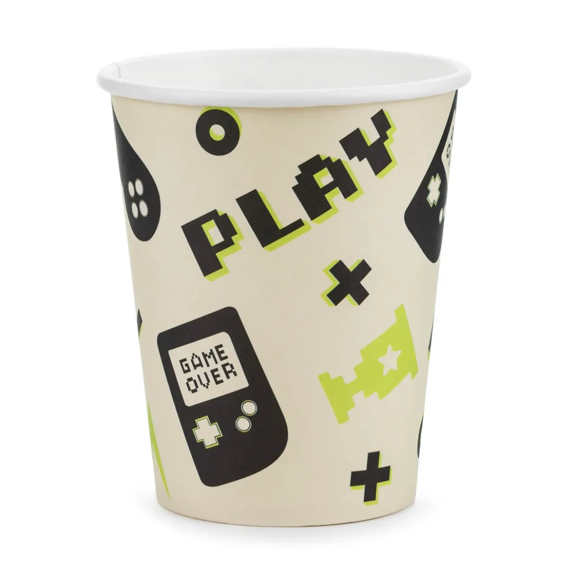 Pappbecher Gamer creme schwarz grün 6 Stück 220ml