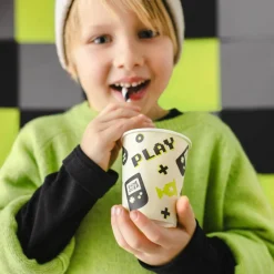 Pappbecher Gamer creme schwarz grün 6 Stück 220ml