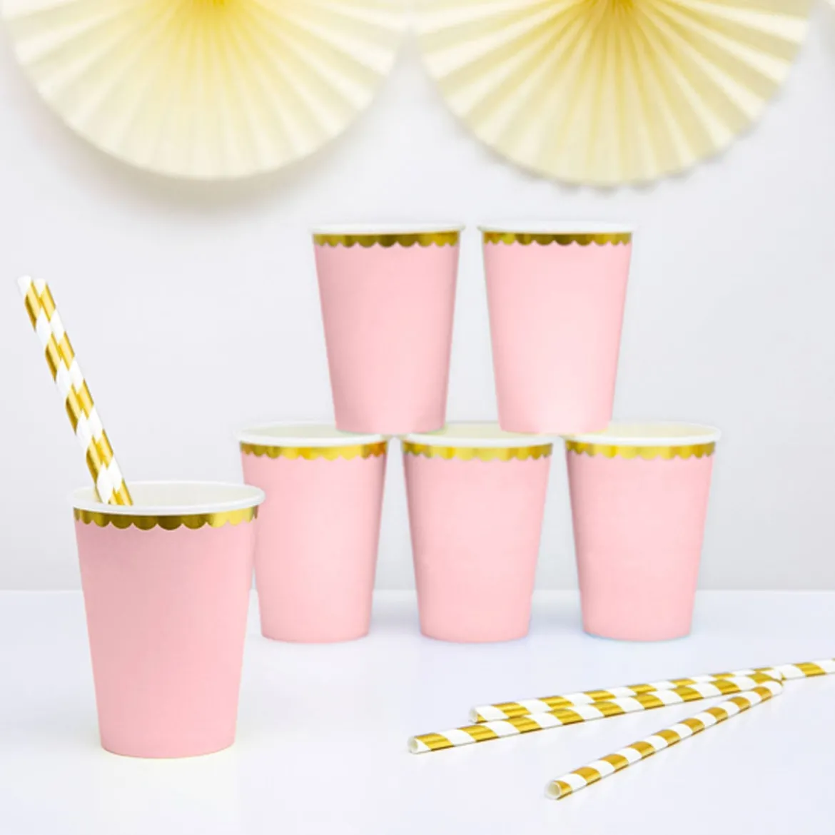 Partybecher Wellenrand rosa gold Pappe 6 Stück 220ml