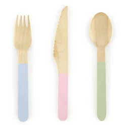 Partybesteck Holz Besteckset 6 Sets pastell 16cm
