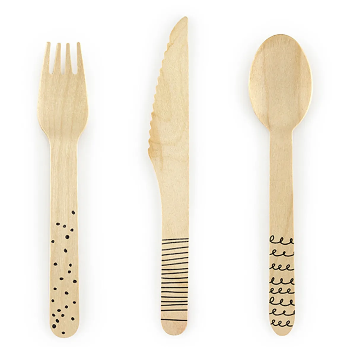 Partybesteck Holz Besteckset 6 Sets schwarz 16cm
