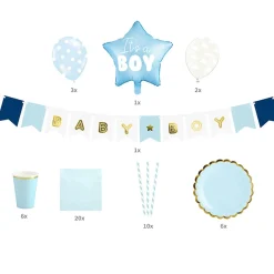 Party Dekoset It's a boy hellblau für 6 Personen