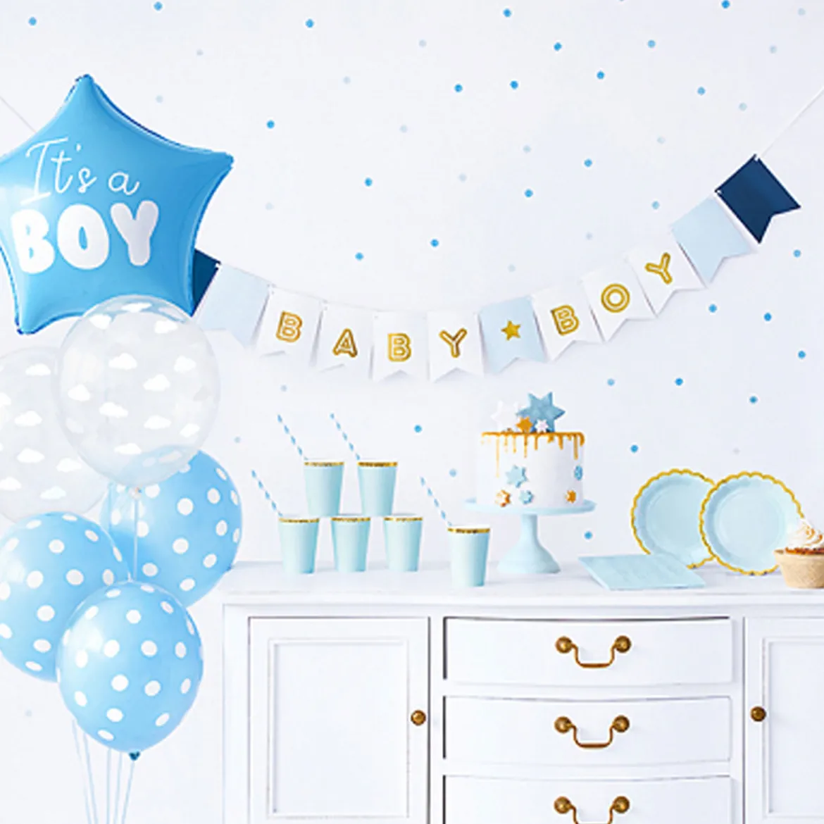 Party Dekoset It's a boy hellblau für 6 Personen