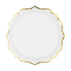 Party Pappteller mit Wellenrand weiß gold 18,5cm Ø 6er Pack