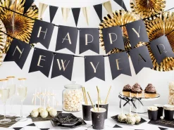 Party Pappteller Sechseck schwarz gold 23cm Ø 6er Pack
