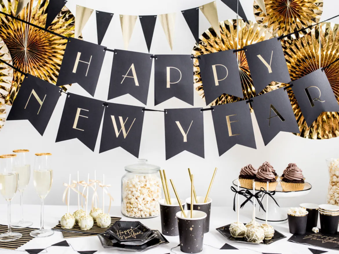 Party Pappteller Sechseck schwarz gold 23cm Ø 6er Pack