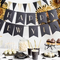 Party Pappteller Sterne schwarz gold Sechseck 20cm Ø 6er Pack