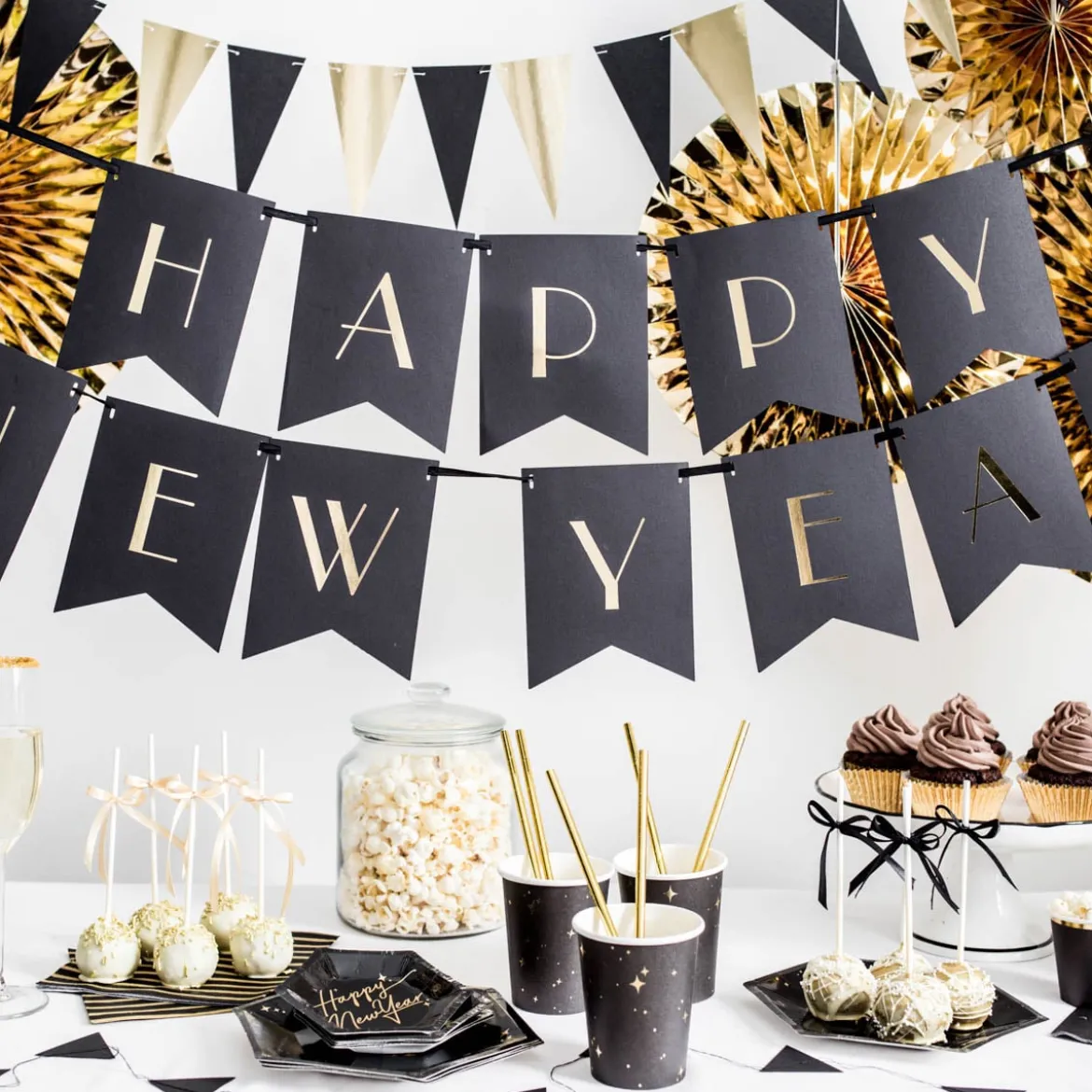Party Pappteller Sterne schwarz gold Sechseck 20cm Ø 6er Pack