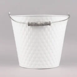 Pflanztopf Eimer Prägemuster einfarbig weiß 25x29cm