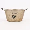 Pflanztopf Flower konisch mit Henkel Metall grau braun 17x9cm