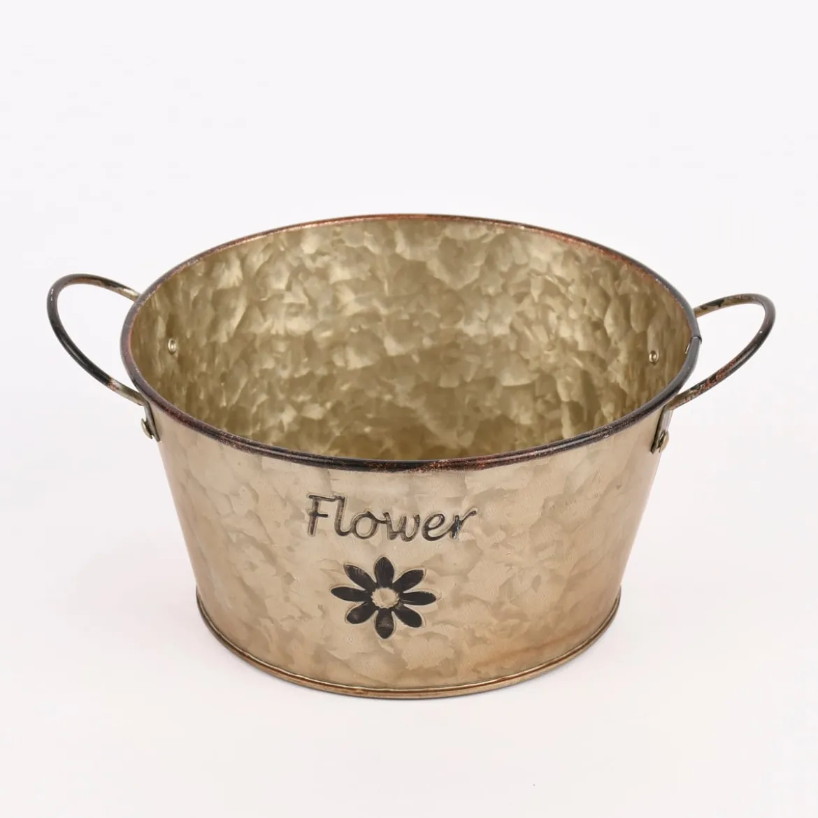 Pflanztopf Flower konisch mit Henkel Metall grau braun 17x9cm