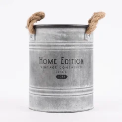 Pflanztopf Home Edition verzinkt silberfarbig mit Jutegriffen versch. Größen