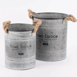 Pflanztopf Home Edition verzinkt silberfarbig mit Jutegriffen versch. Größen