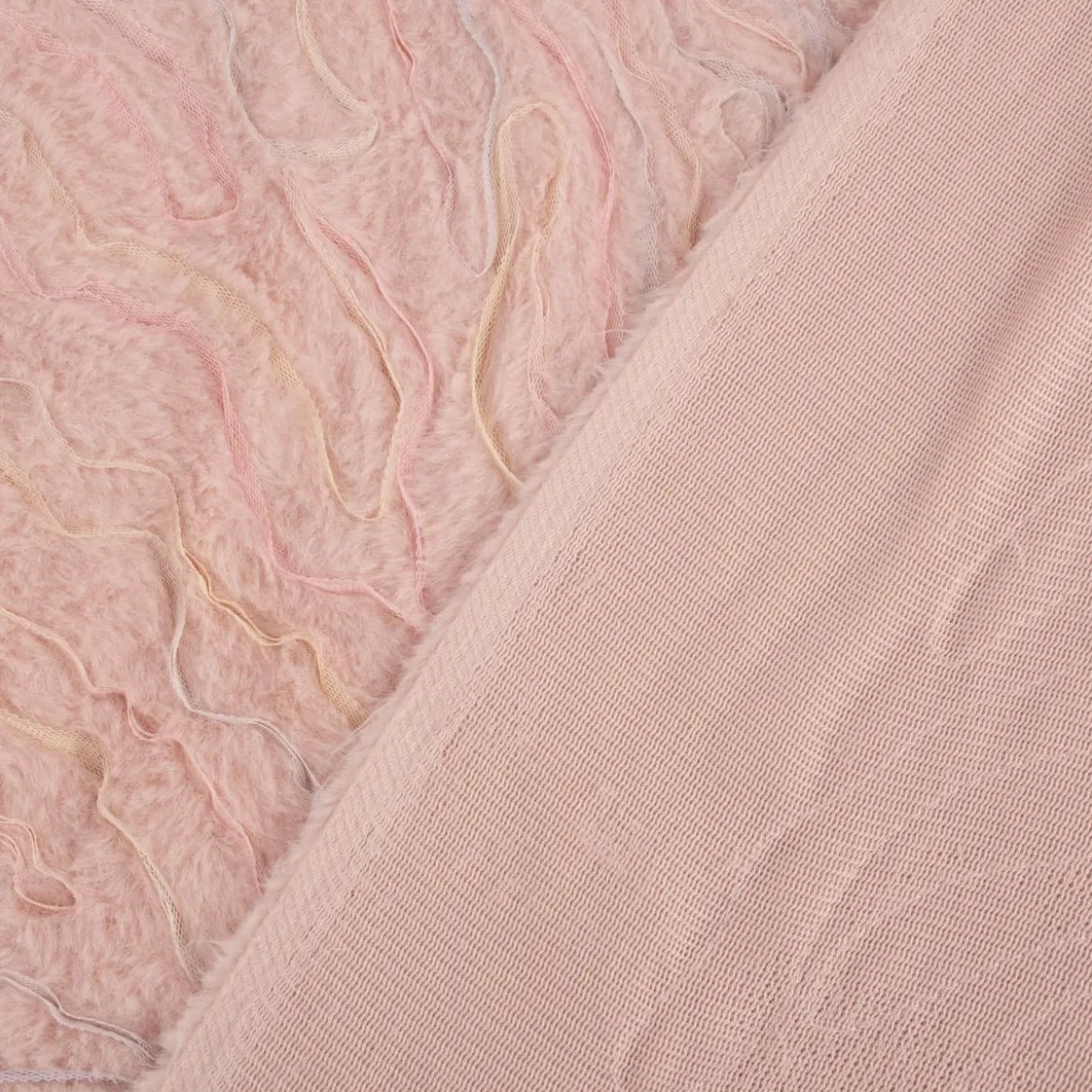 Plüsch Stoff Fellimitat Kunstfell mit Tülleffekten rosa pastell 1,38m Breite
