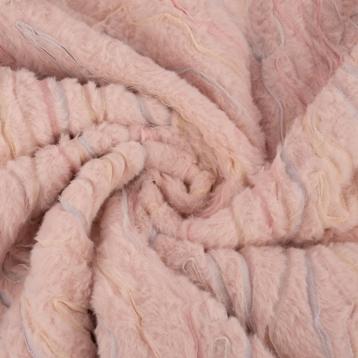 Plüsch Stoff Fellimitat Kunstfell mit Tülleffekten rosa pastell 1,38m Breite