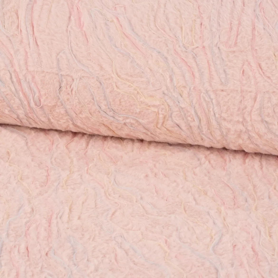 Plüsch Stoff Fellimitat Kunstfell mit Tülleffekten rosa pastell 1,38m Breite