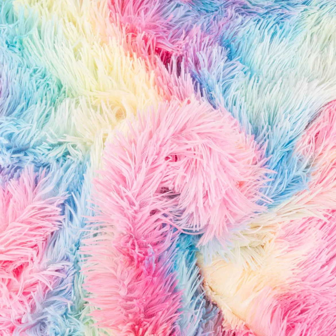 Plüsch Stoff Fellimitat Kunstfell Regenbogenfarben Langhaar bunt 1,65m Breite