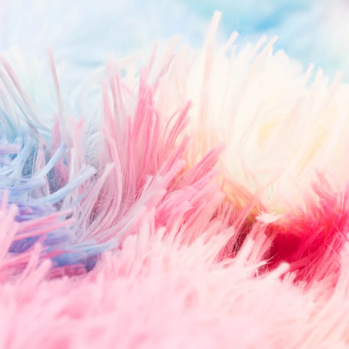 Plüsch Stoff Fellimitat Kunstfell Regenbogenfarben Langhaar bunt 1,65m Breite