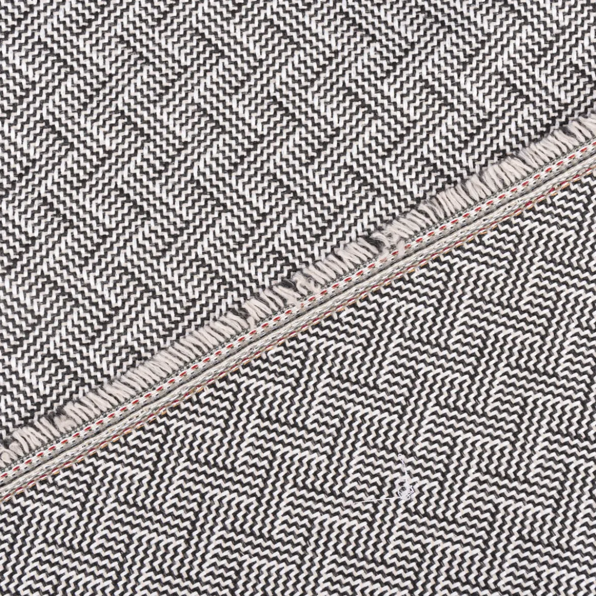 Polsterstoff Dekostoff Jacquard Flachgewebe Alba Chevron schwarz wollweiß 1,40m Breite