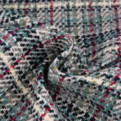 Polsterstoff Dekostoff Jacquard Flachgewebe Victoria Karo grau türkis pink 1,40m Breite