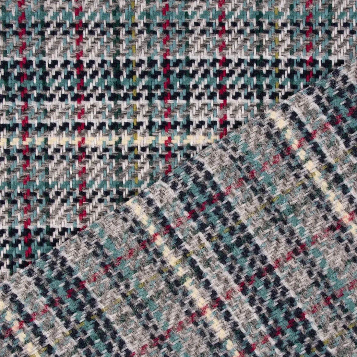Polsterstoff Dekostoff Jacquard Flachgewebe Victoria Karo grau türkis pink 1,40m Breite