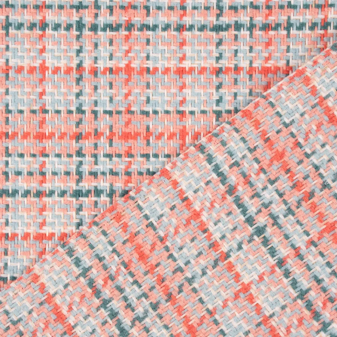 Polsterstoff Dekostoff Jacquard Flachgewebe Victoria Karo rosa türkis 1,40m Breite