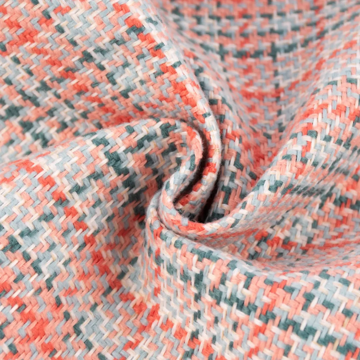 Polsterstoff Dekostoff Jacquard Flachgewebe Victoria Karo rosa türkis 1,40m Breite