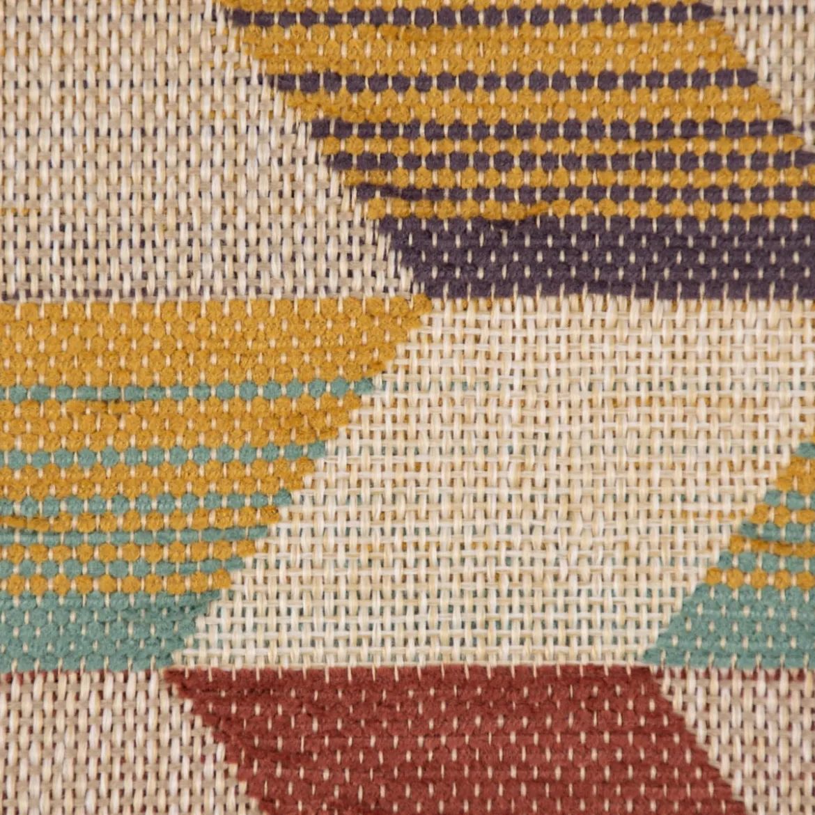 Polsterstoff Dekostoff Jacquard Flachgewebe Mira Rechtecke schräg beige lila mint gelb rot 1,40m Breite