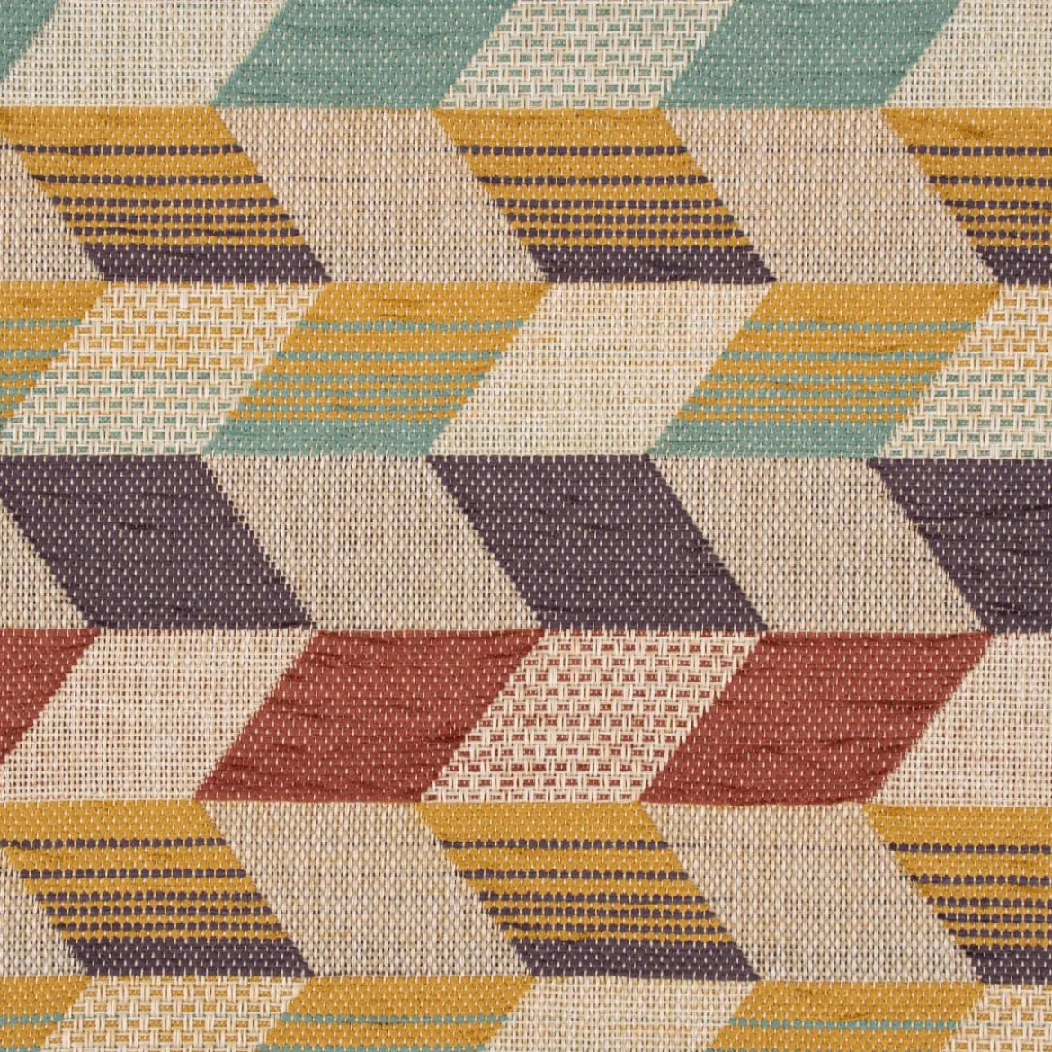 Polsterstoff Dekostoff Jacquard Flachgewebe Mira Rechtecke schräg beige lila mint gelb rot 1,40m Breite