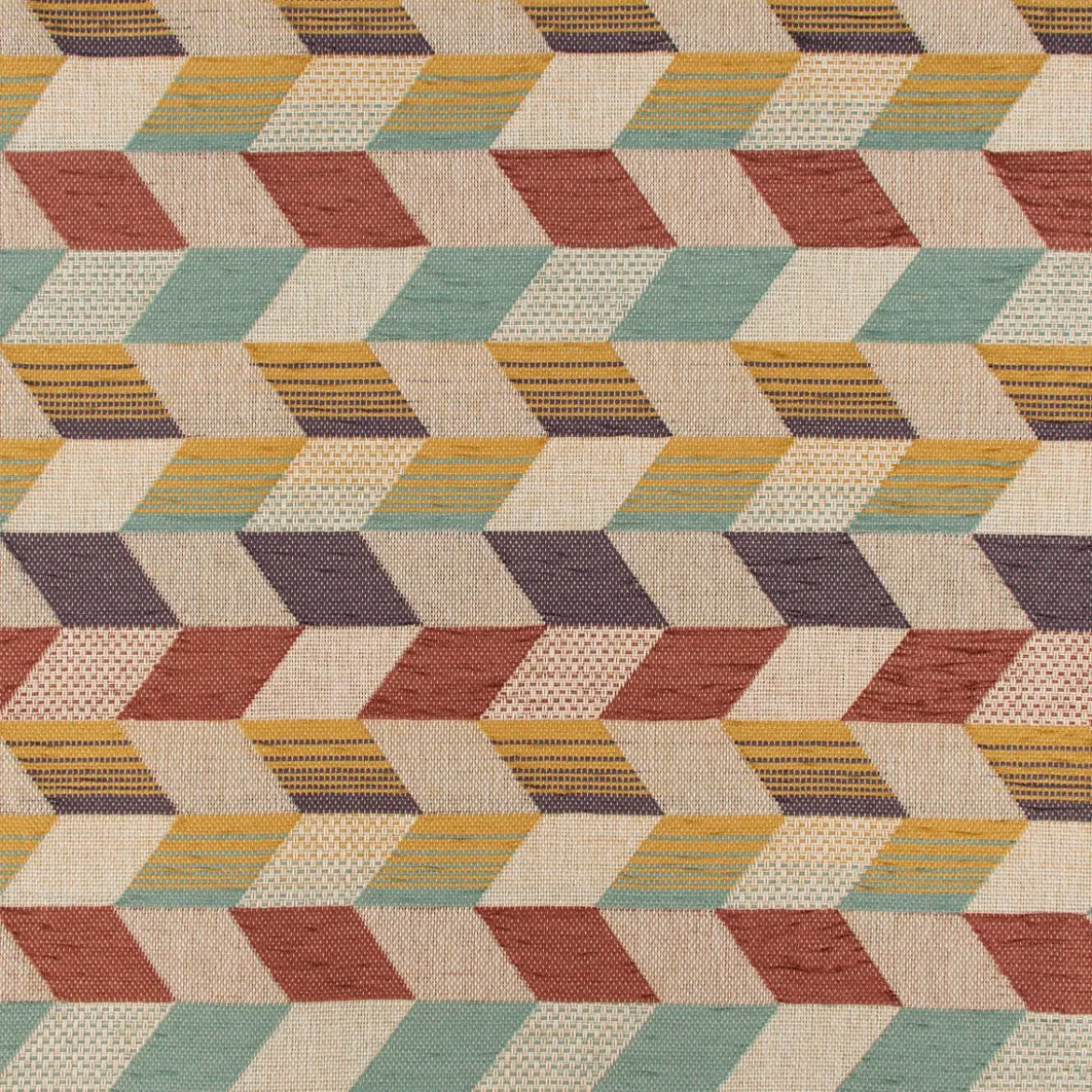 Polsterstoff Dekostoff Jacquard Flachgewebe Mira Rechtecke schräg beige lila mint gelb rot 1,40m Breite