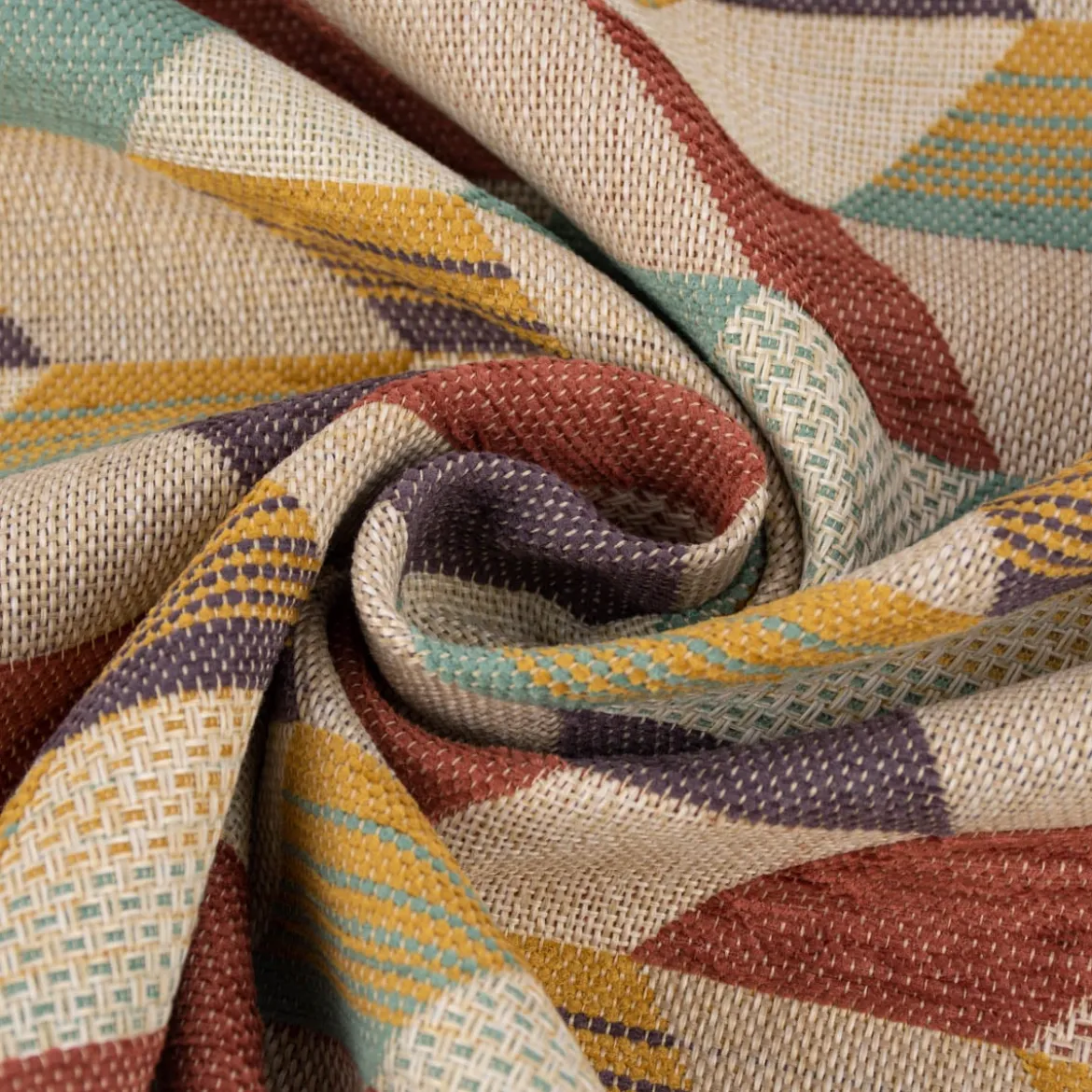 Polsterstoff Dekostoff Jacquard Flachgewebe Mira Rechtecke schräg beige lila mint gelb rot 1,40m Breite