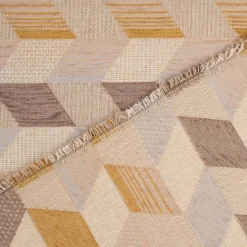 Polsterstoff Dekostoff Jacquard Flachgewebe Mira Rechtecke schräg beige gelb braun 1,40m Breite