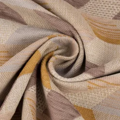 Polsterstoff Dekostoff Jacquard Flachgewebe Mira Rechtecke schräg beige gelb braun 1,40m Breite