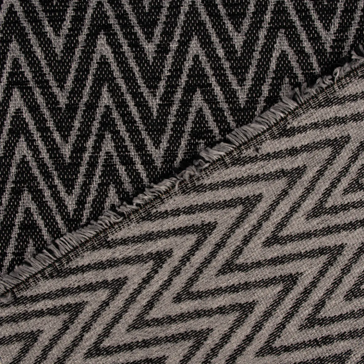 Polsterstoff Dekostoff Jacquard Flachgewebe Mira Chevron schwarz hellgrau 1,40m Breite