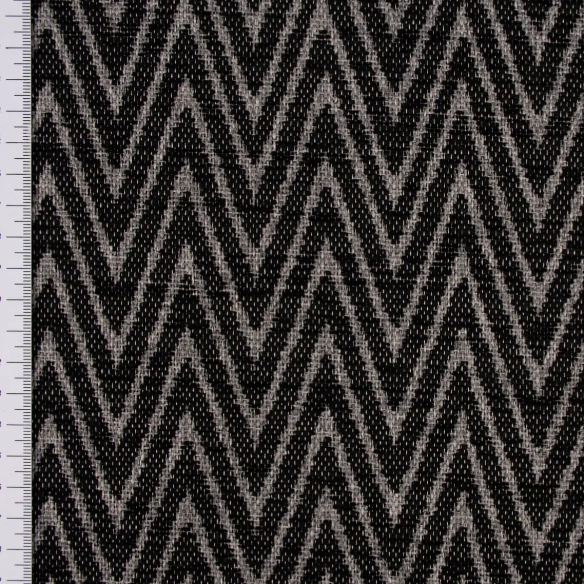 Polsterstoff Dekostoff Jacquard Flachgewebe Mira Chevron schwarz hellgrau 1,40m Breite