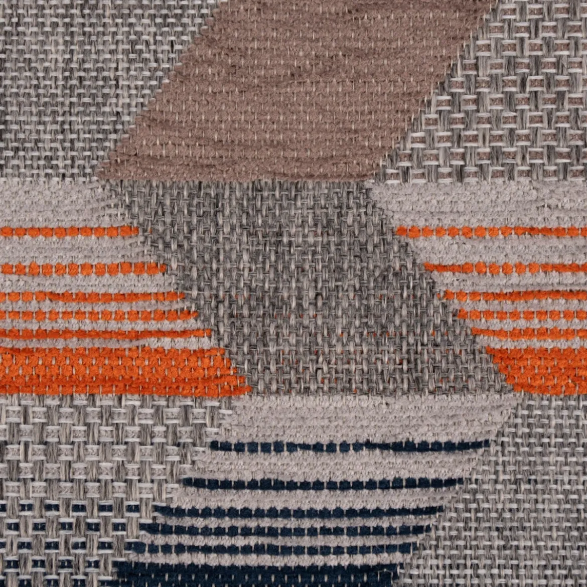 Polsterstoff Dekostoff Jacquard Flachgewebe Mira Rechtecke schräg grau orange blau 1,40m Breite