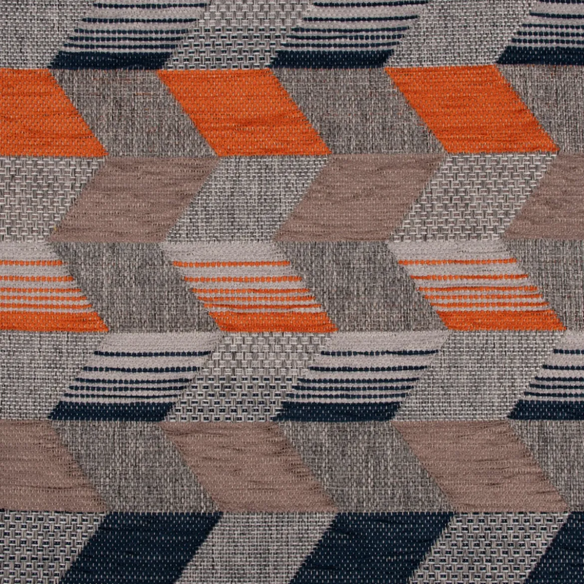 Polsterstoff Dekostoff Jacquard Flachgewebe Mira Rechtecke schräg grau orange blau 1,40m Breite