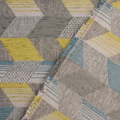 Polsterstoff Dekostoff Jacquard Flachgewebe Mira Rechtecke schräg grau blau grün 1,40m Breite