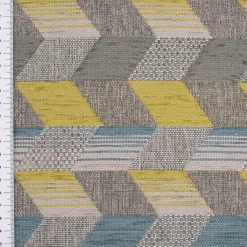 Polsterstoff Dekostoff Jacquard Flachgewebe Mira Rechtecke schräg grau blau grün 1,40m Breite