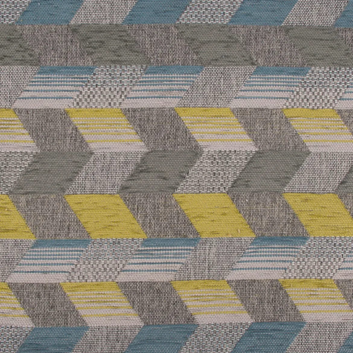 Polsterstoff Dekostoff Jacquard Flachgewebe Mira Rechtecke schräg grau blau grün 1,40m Breite